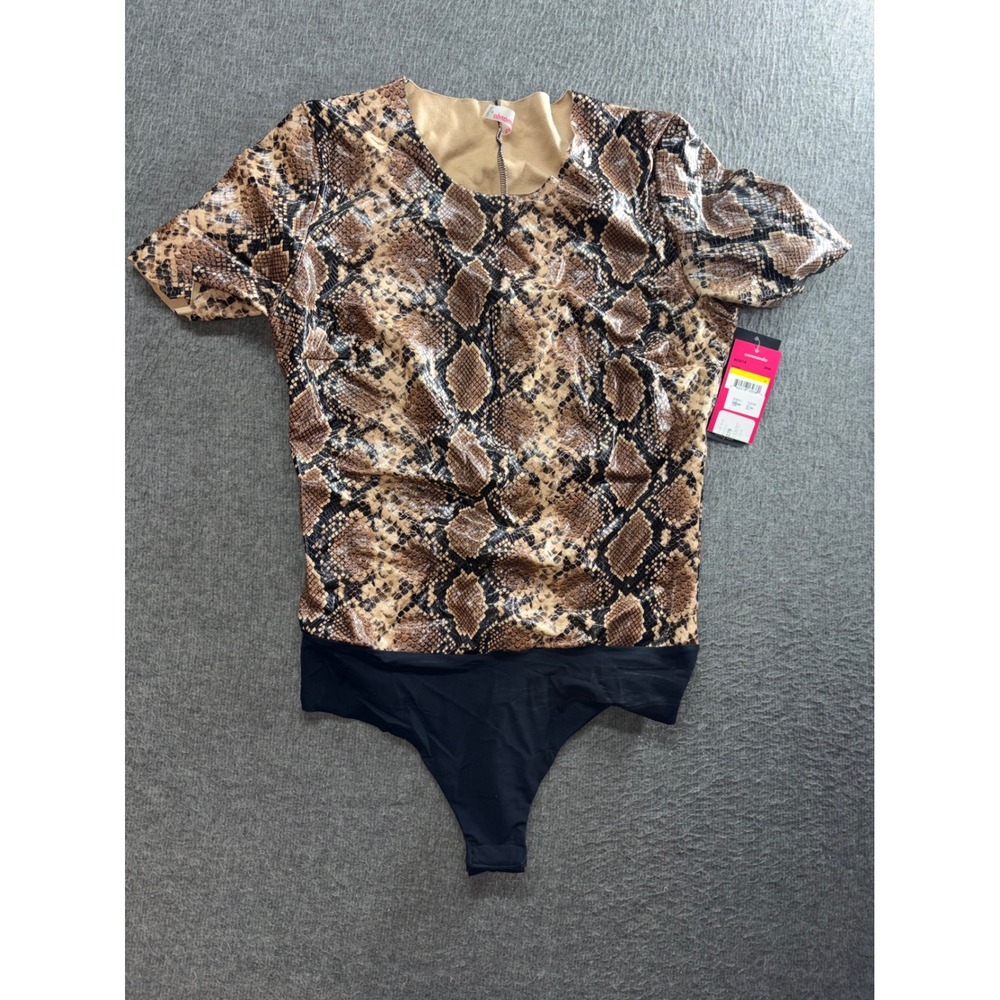 Commando Snake Print Tee Bodysuit BDS018 Brown Tan Faux Leather Short Sleeve M